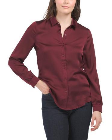 Long Sleeve Satin Shirt for Women | Polyester Product Image