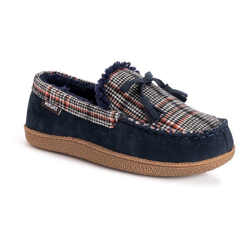 MUK LUKS Tanver Plaid Mens Moccasin Slippers Blue Product Image