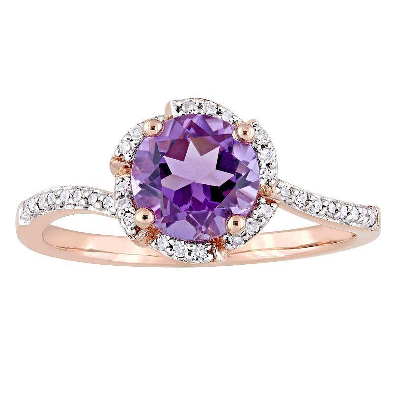 Stella Grace 14k Rose Gold 1/10 Carat T.W Diamond & Amethyst Floral Halo Ring, Womens Purple Product Image