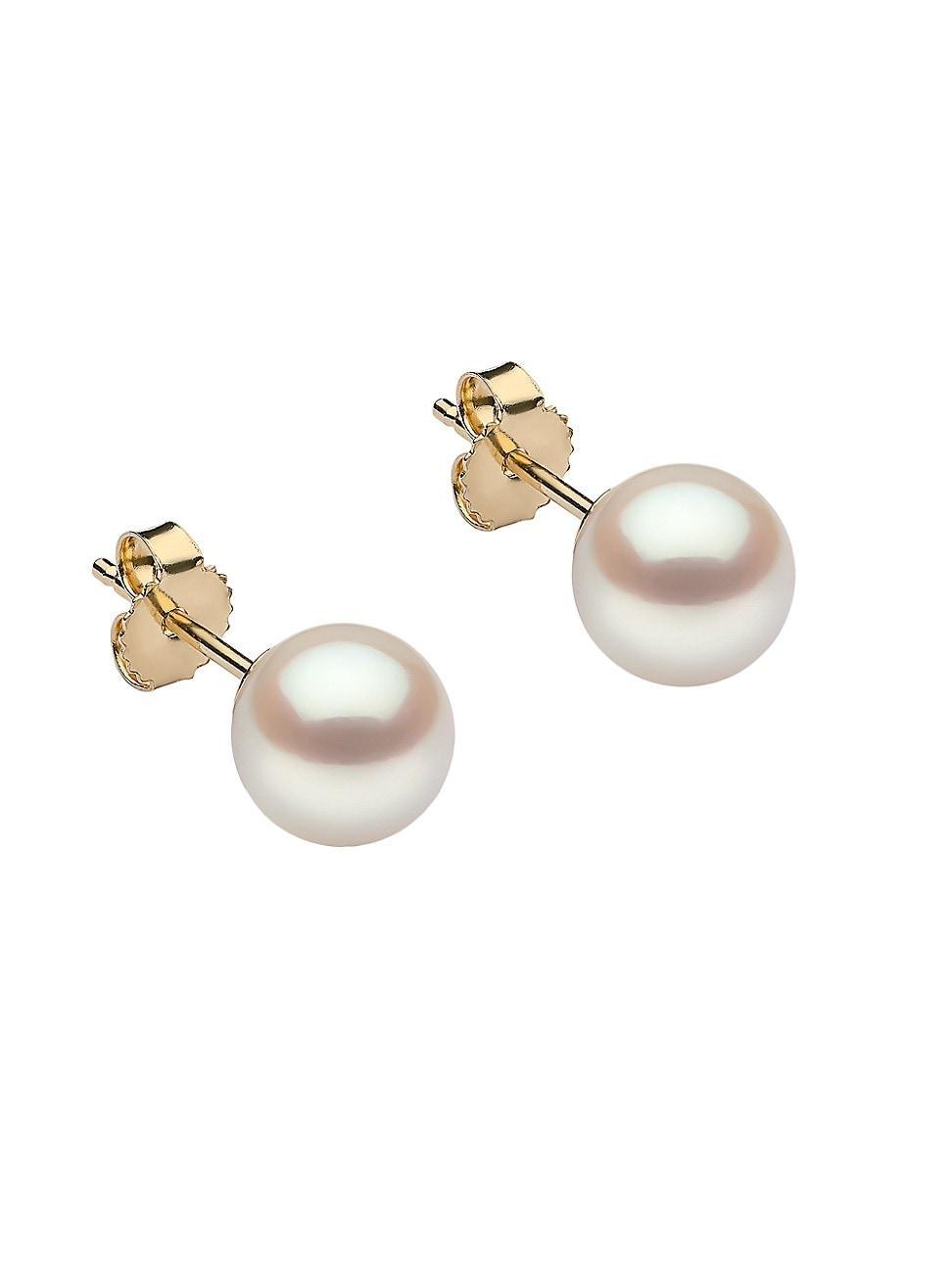 Womens 14K Gold & 8.5 MM Akoya Pearl Earrings Product Image