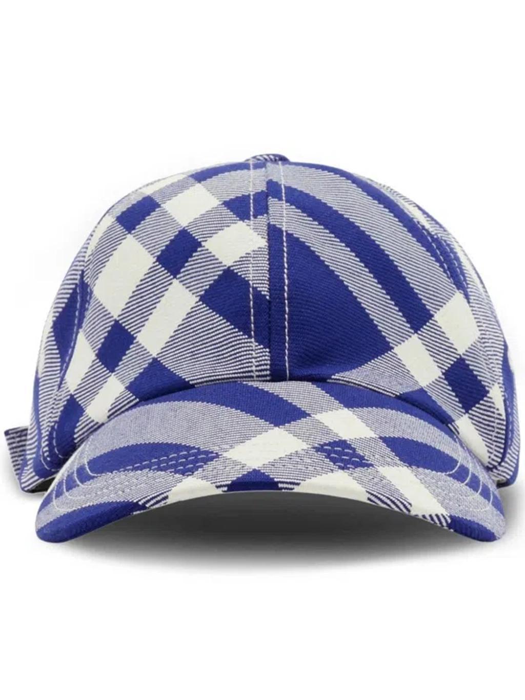 BURBERRY Hat With Check Pattern In Navy Blue Product Image