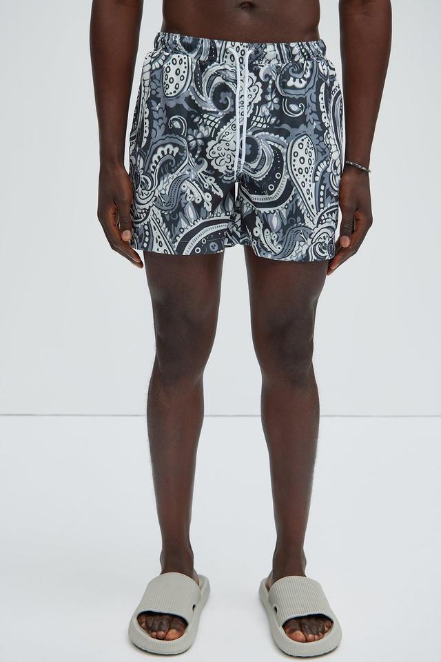 Paisley Drip Swim Trunks - Black/White Product Image