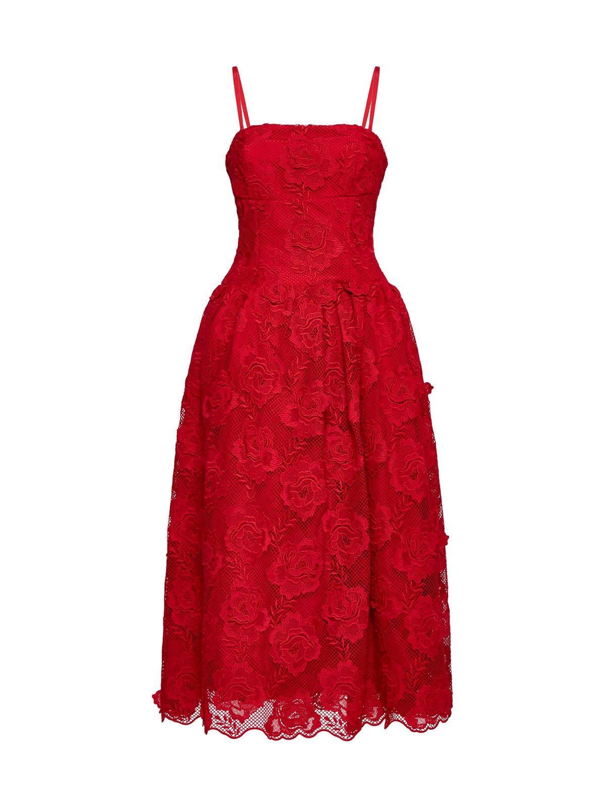 Lace Strapped Midi Dress In Red Product Image