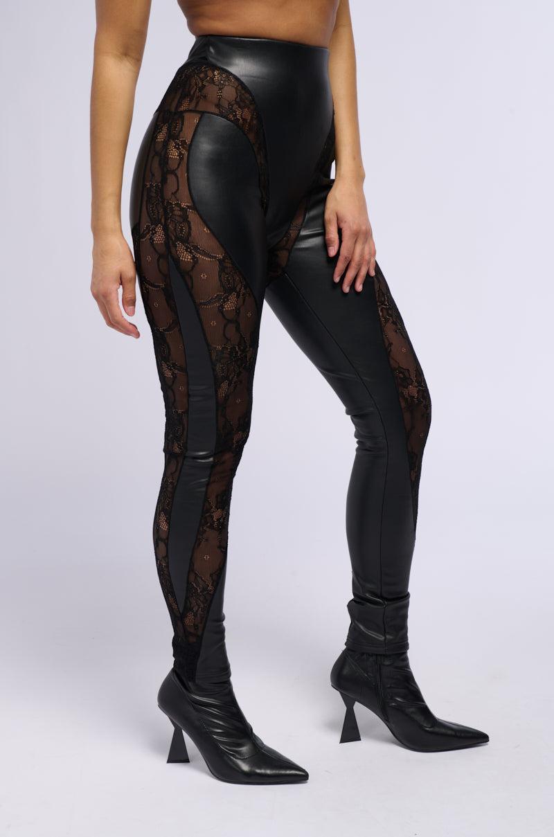 LACE DETAIL PANELED MESH LEGGINGS Product Image