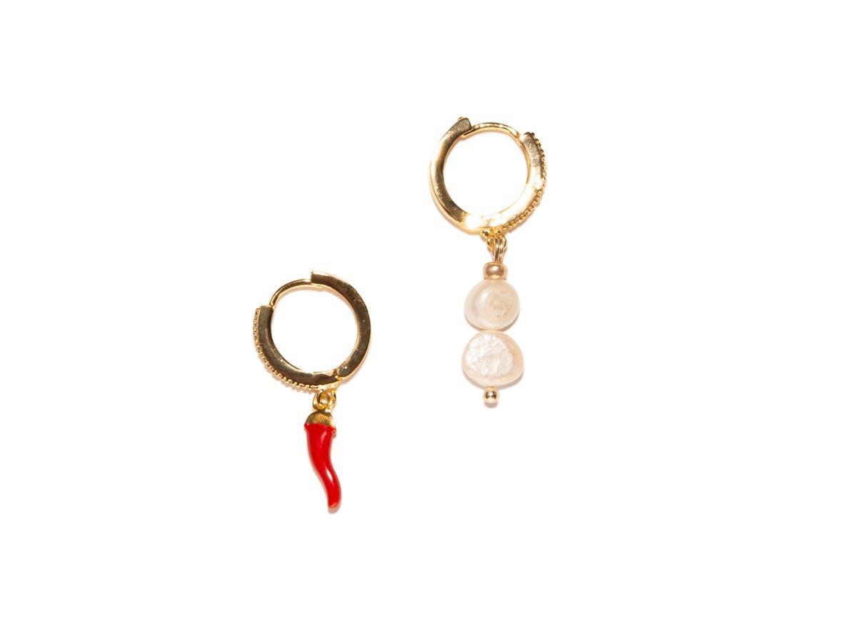 18K Gold Plated Freshwater Pearls with Red Hot Enamel Chili Pendant - Hot Chilli Earrings For Women Product Image