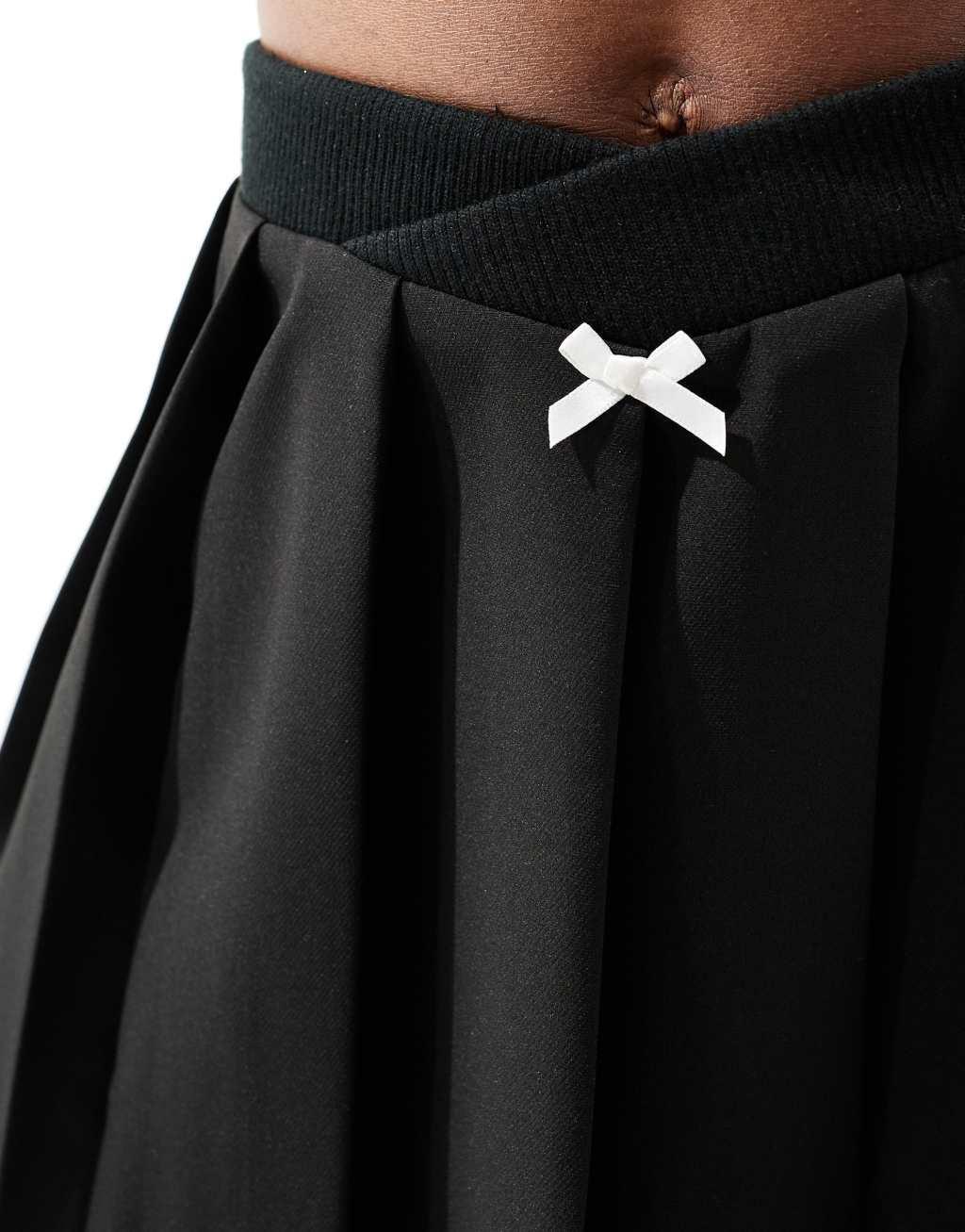 Miss Selfridge tailored sporty trim pleated mini skirt in black Product Image