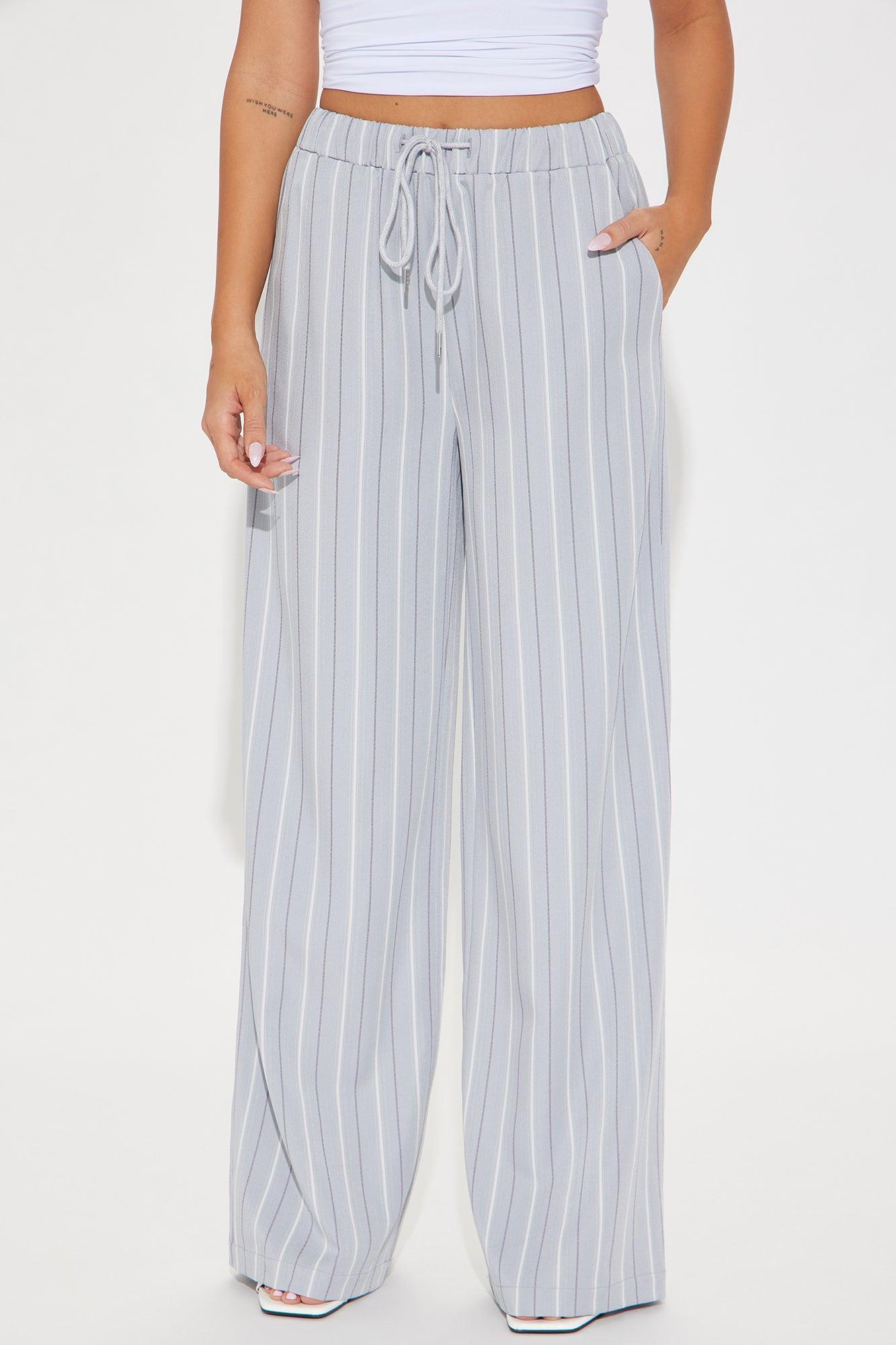 Keep It Flowing Pinstripe Wide Leg Pant - Grey Product Image