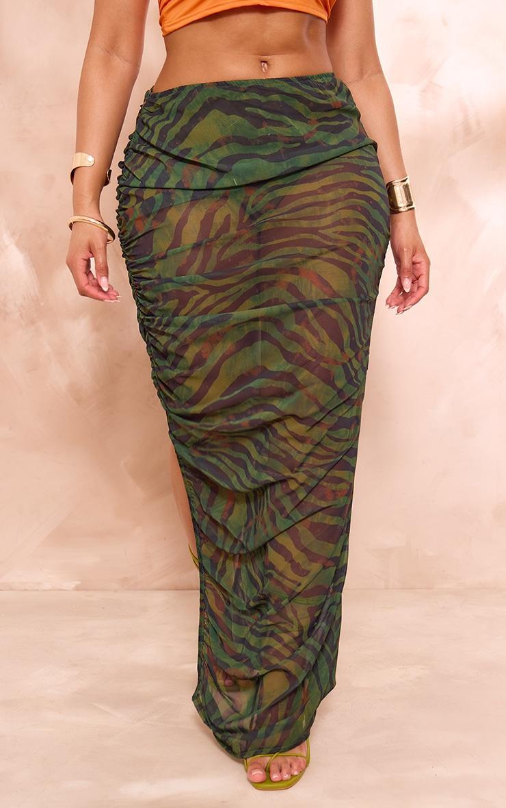 Shape Green Printed Chiffon Ruched Side Midaxi Skirt Product Image