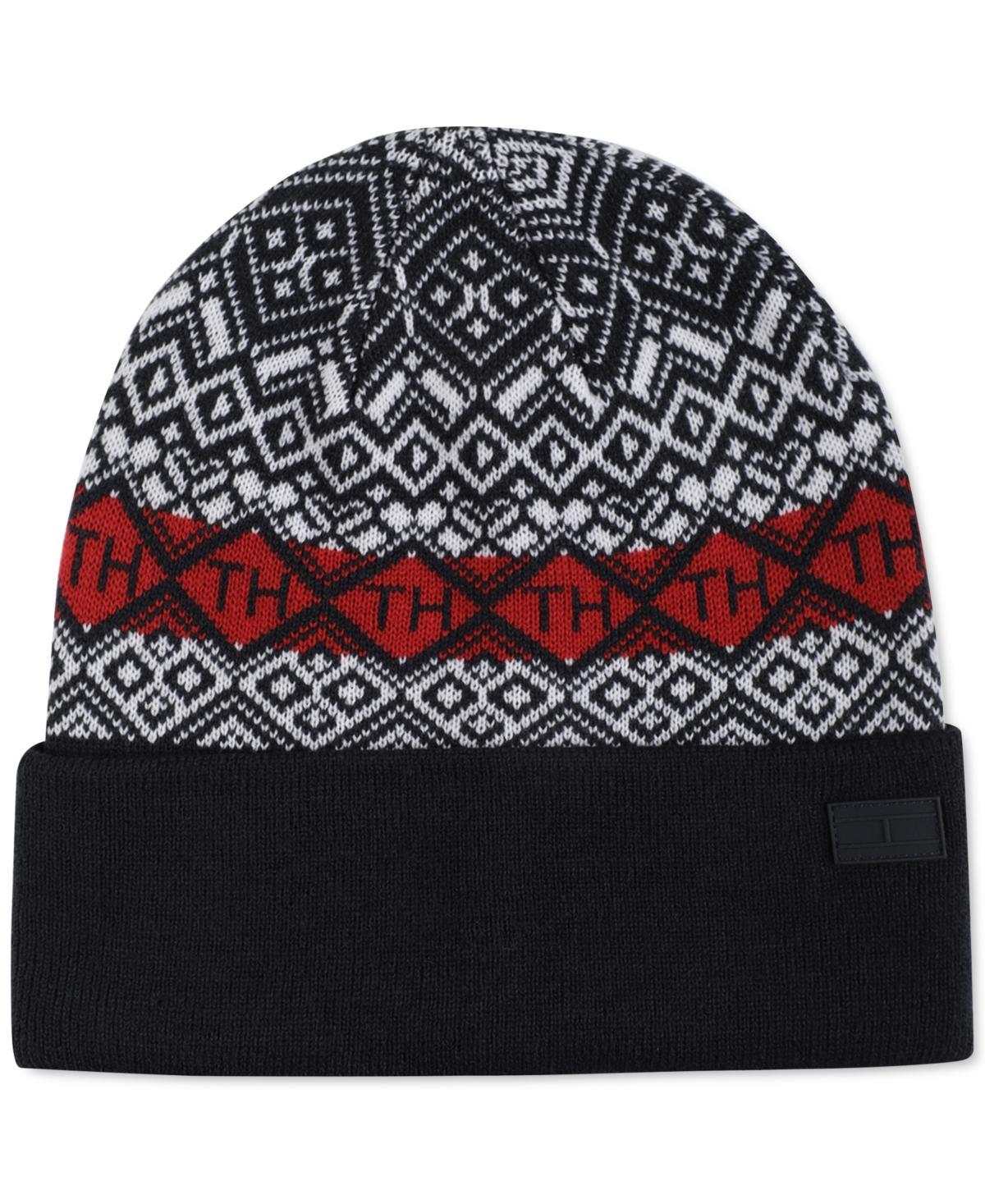 Tommy Hilfiger Mens Diamond Fair Isle Patterned Cuff Beanie Hat - Desert Sky, Snow White Product Image