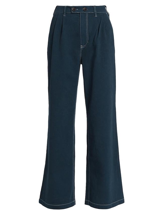 Womens Pleated Cotton Twill Wide-Leg Trousers Product Image