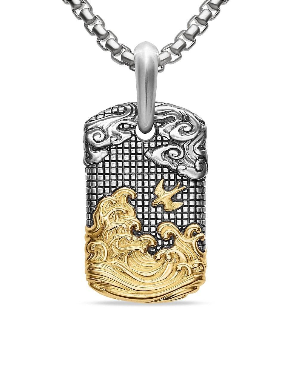 David Yurman Mens Waves Tag in Sterling Silver with 18K Yellow Gold, 27mm Product Image