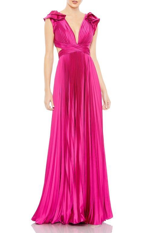 Ieena for Mac Duggal Plunge Neck Pleated A-Line Gown Product Image