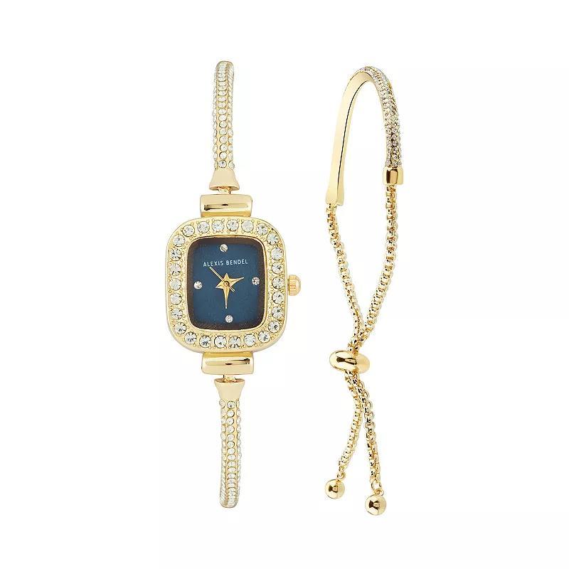 Alexis Bendel Womens 2-Piece Analog Watch & Bracelet Set, Gold Tone Blue Product Image