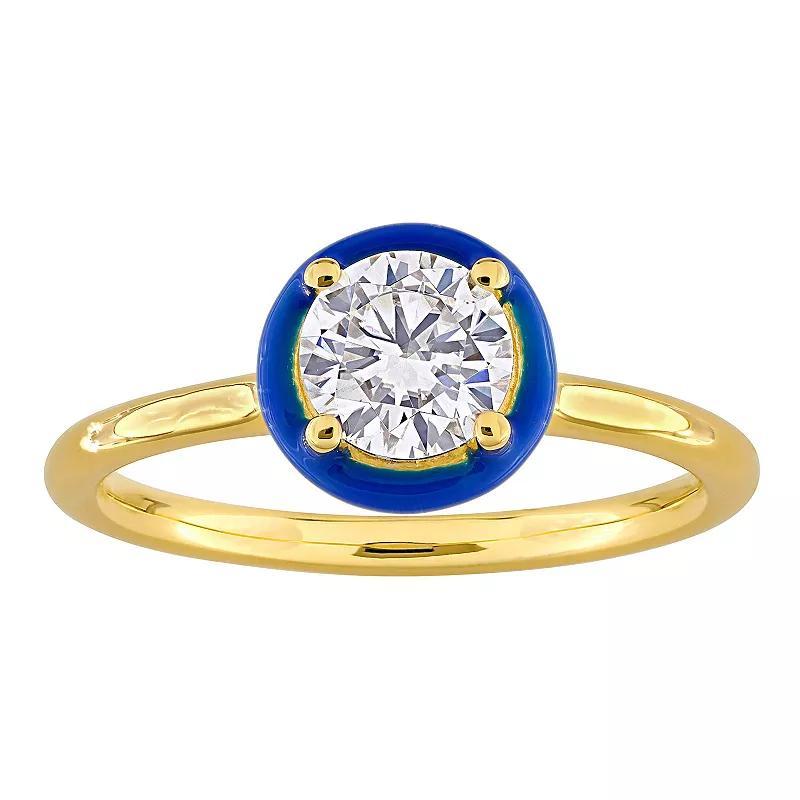 Stella Grace 18k Gold Over Silver 3/4 Carat T.W Lab-Created Moissanite & Blue Enamel Solitaire Engagement Ring, Womens Gold Tone Product Image