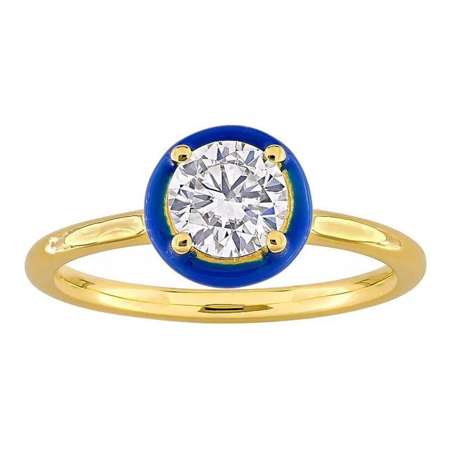 Stella Grace 18k Gold Over Silver 3/4 Carat T.W Lab-Created Moissanite & Blue Enamel Solitaire Engagement Ring, Womens, Gold Tone Product Image