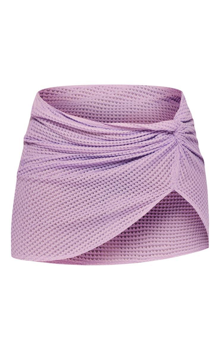 Lilac Textured Rib Knot Front Mini Skirt Product Image