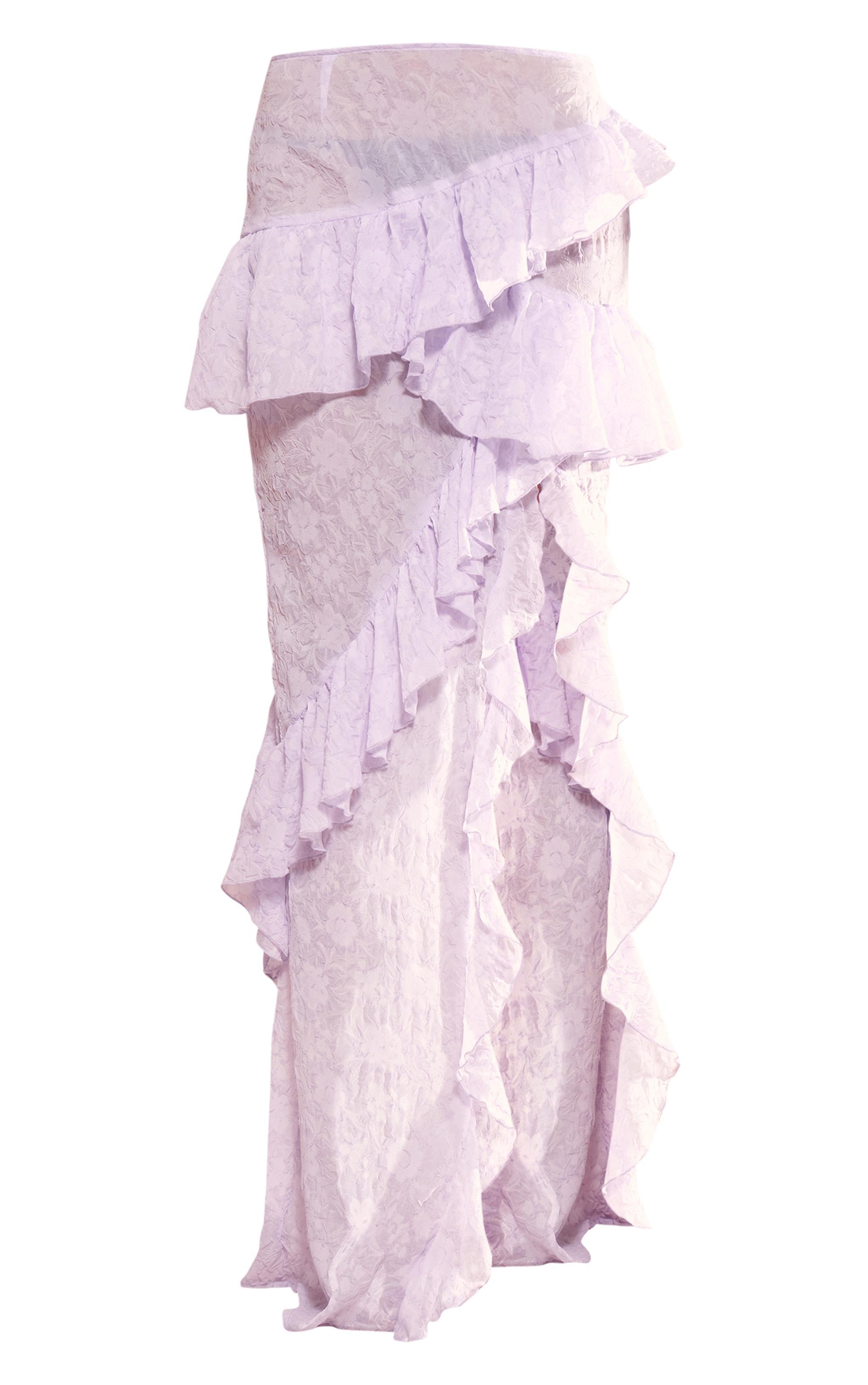 Lilac Textured Sheer Chiffon Ruffle Maxi Skirt Product Image