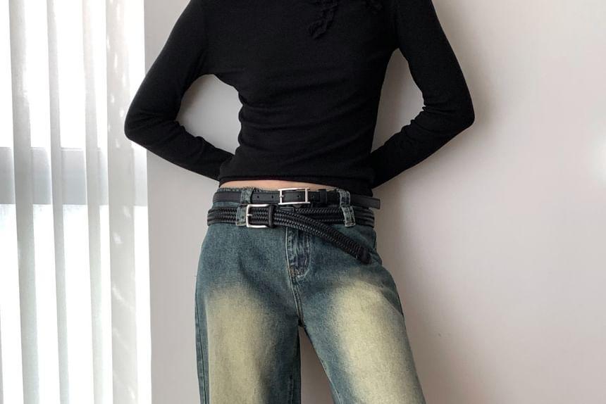 Low Waist Washed Wide Leg Jeans Product Image