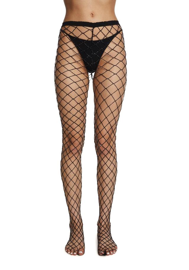 Glitter Fishnet Tights - Black Product Image