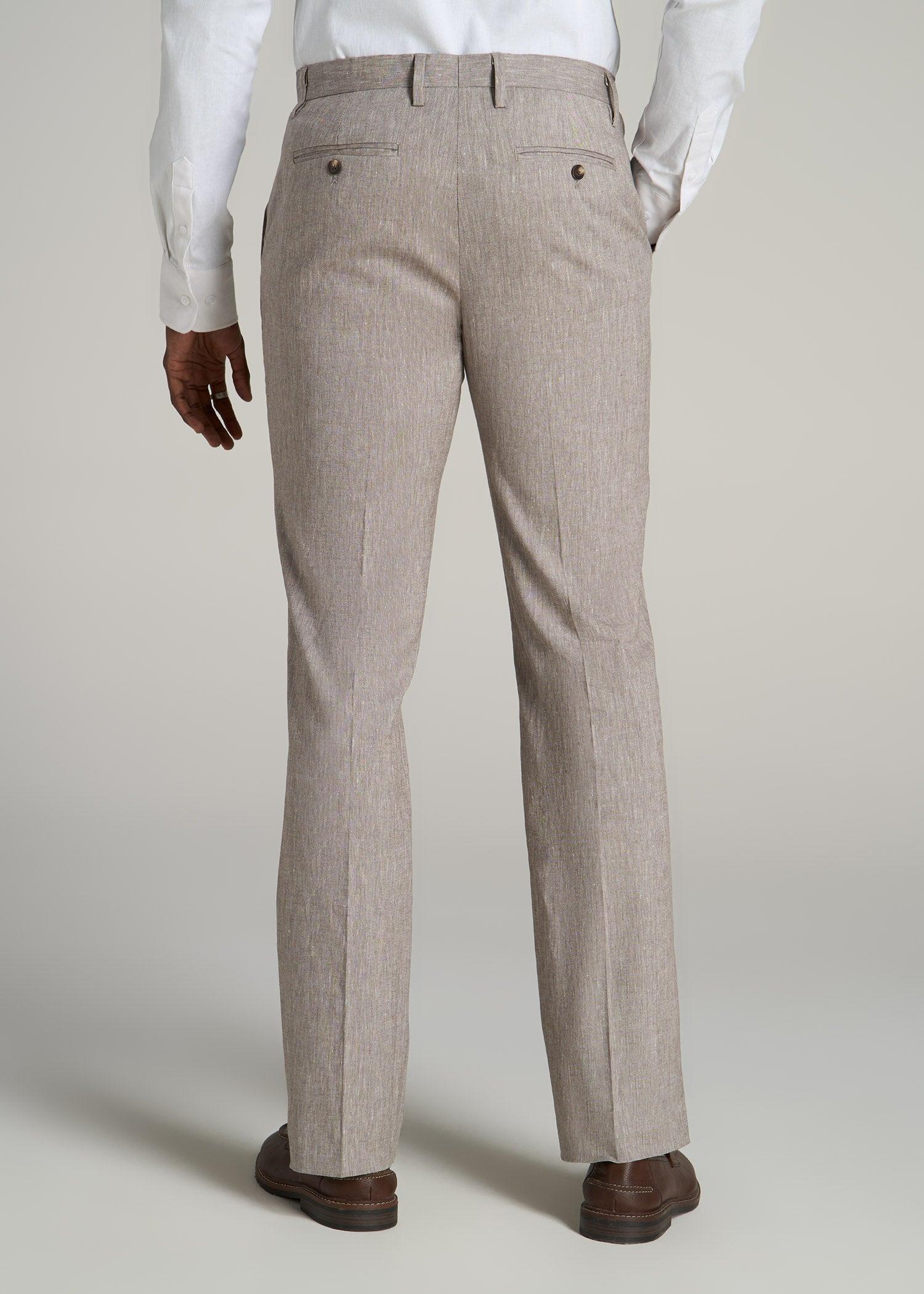 Stretch Linen Dress Pants for Tall Men in Brown Linen Male Product Image