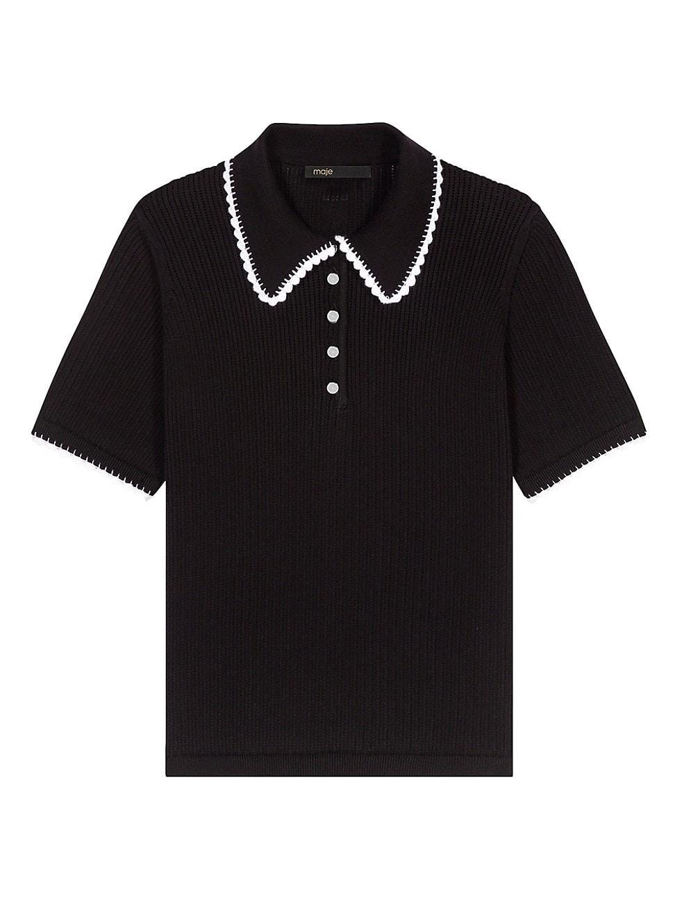 Womens Pointelle Knit Polo Shirt Product Image