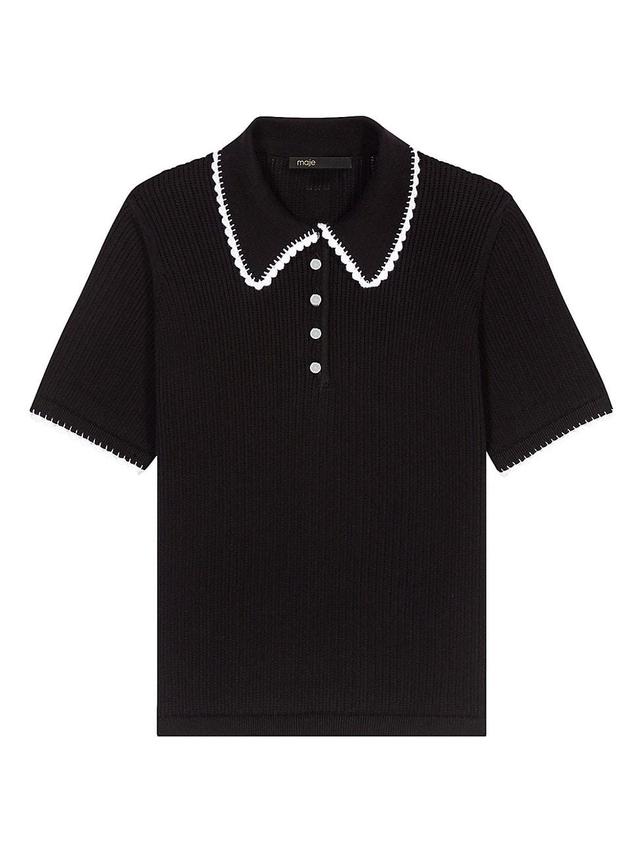 Womens Pointelle Knit Polo Shirt Product Image