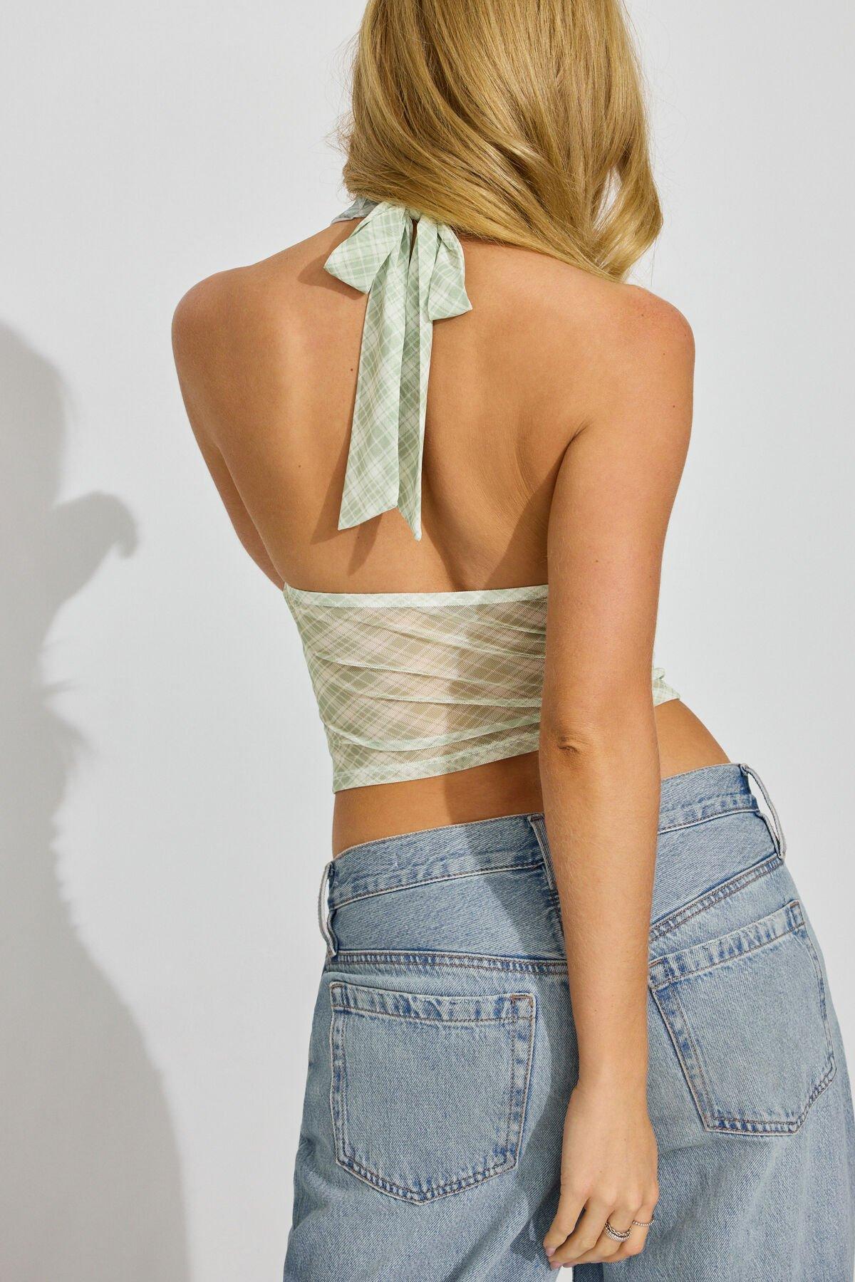 Deep Plunge Mesh Halter Top Product Image