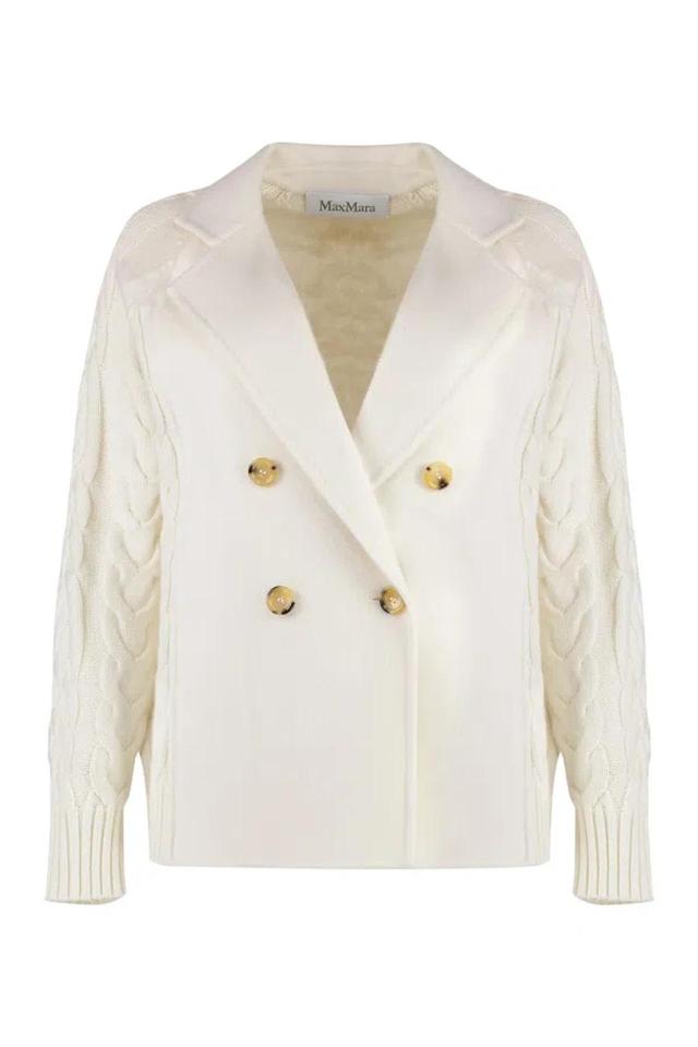 Micio Double-breasted Cable Wool Cashmere Coat In White Product Image