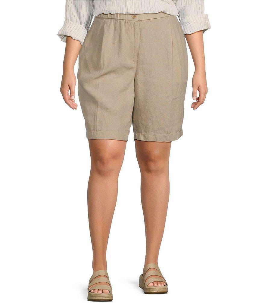 Eileen Fisher Plus Size Organic Linen Elastic Waist Flat Front Shorts Product Image