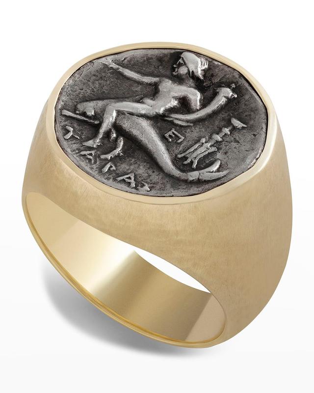 Mens 18K Yellow Gold Hammered Taras Coin Ring Product Image