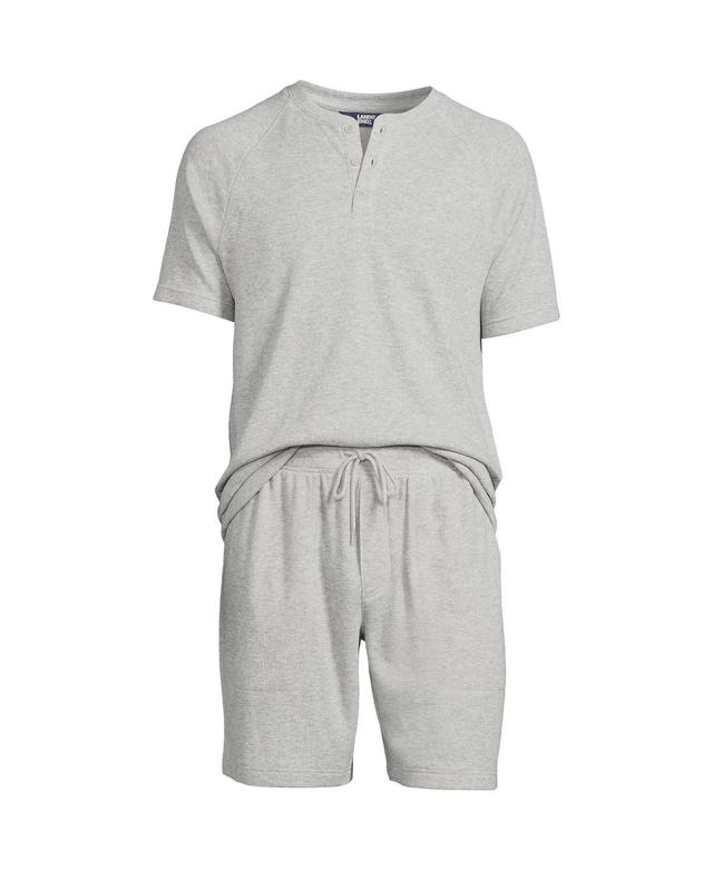 Mens Lands End Waffle Top & Shorts Pajama Set Gray Grey Product Image