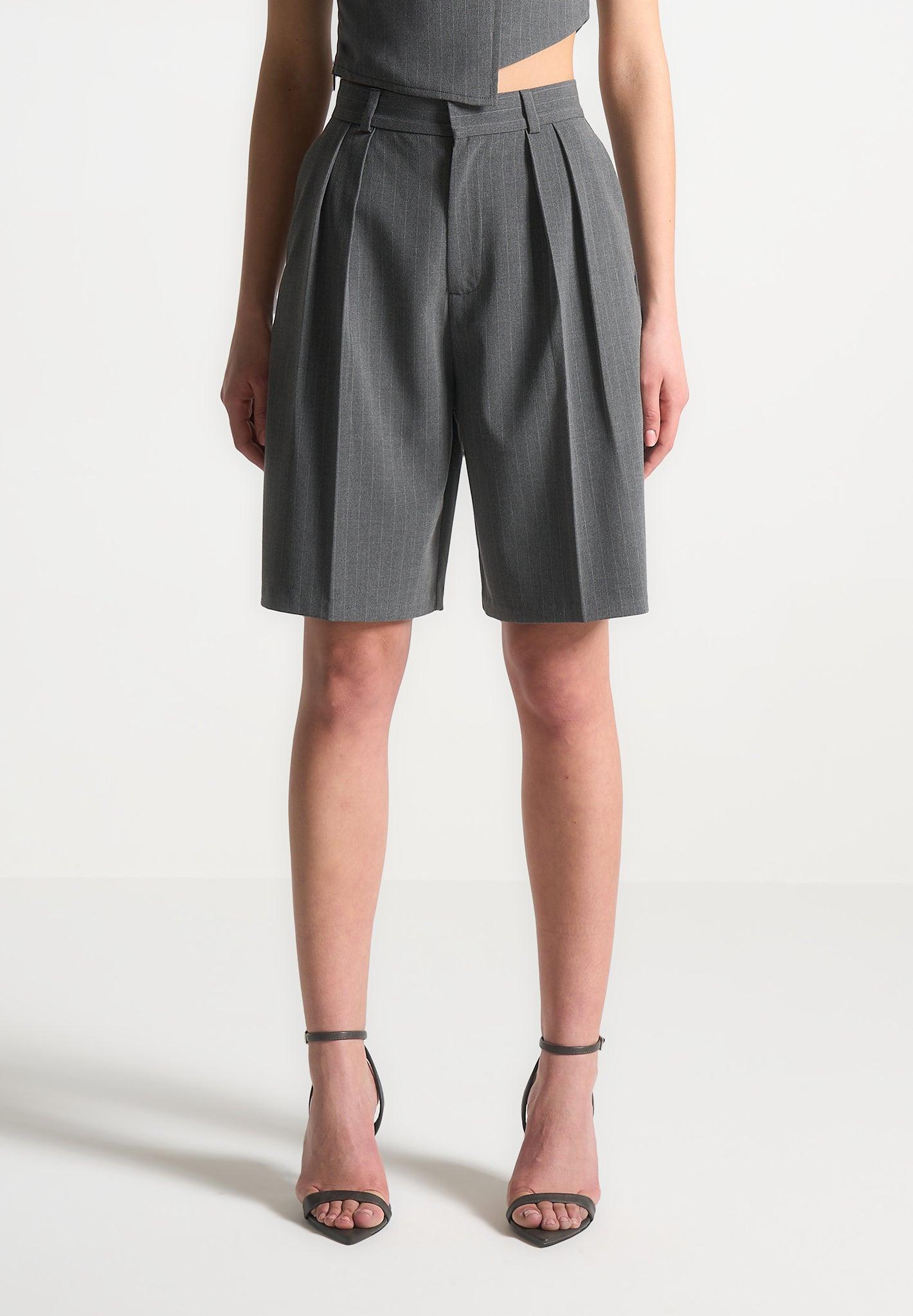 Pinstripe Tailored City Shorts - Grey Female Product Image