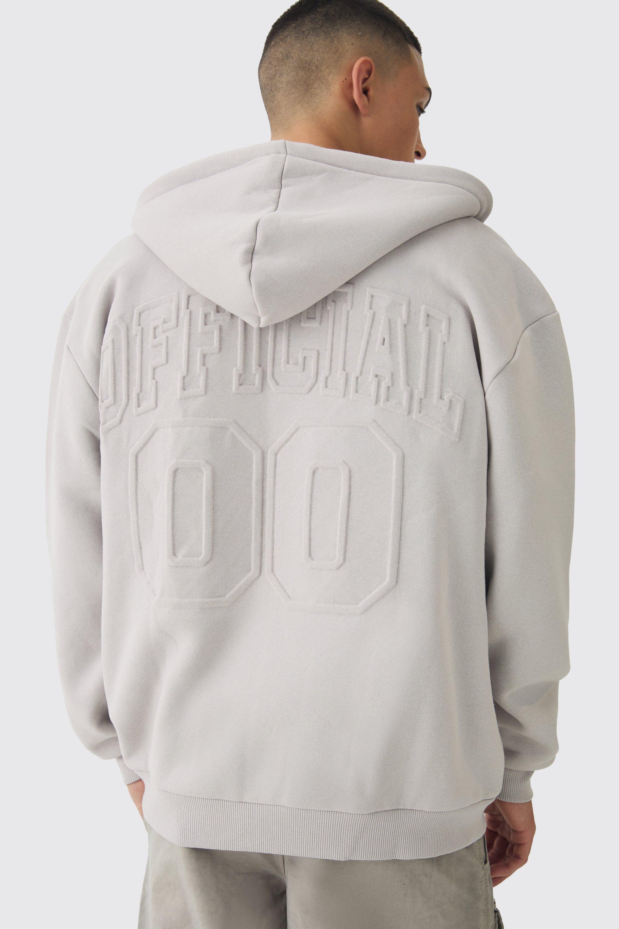 Oversized Official Varsity Embossed Zip Through Hoodie | boohooMAN USA Product Image