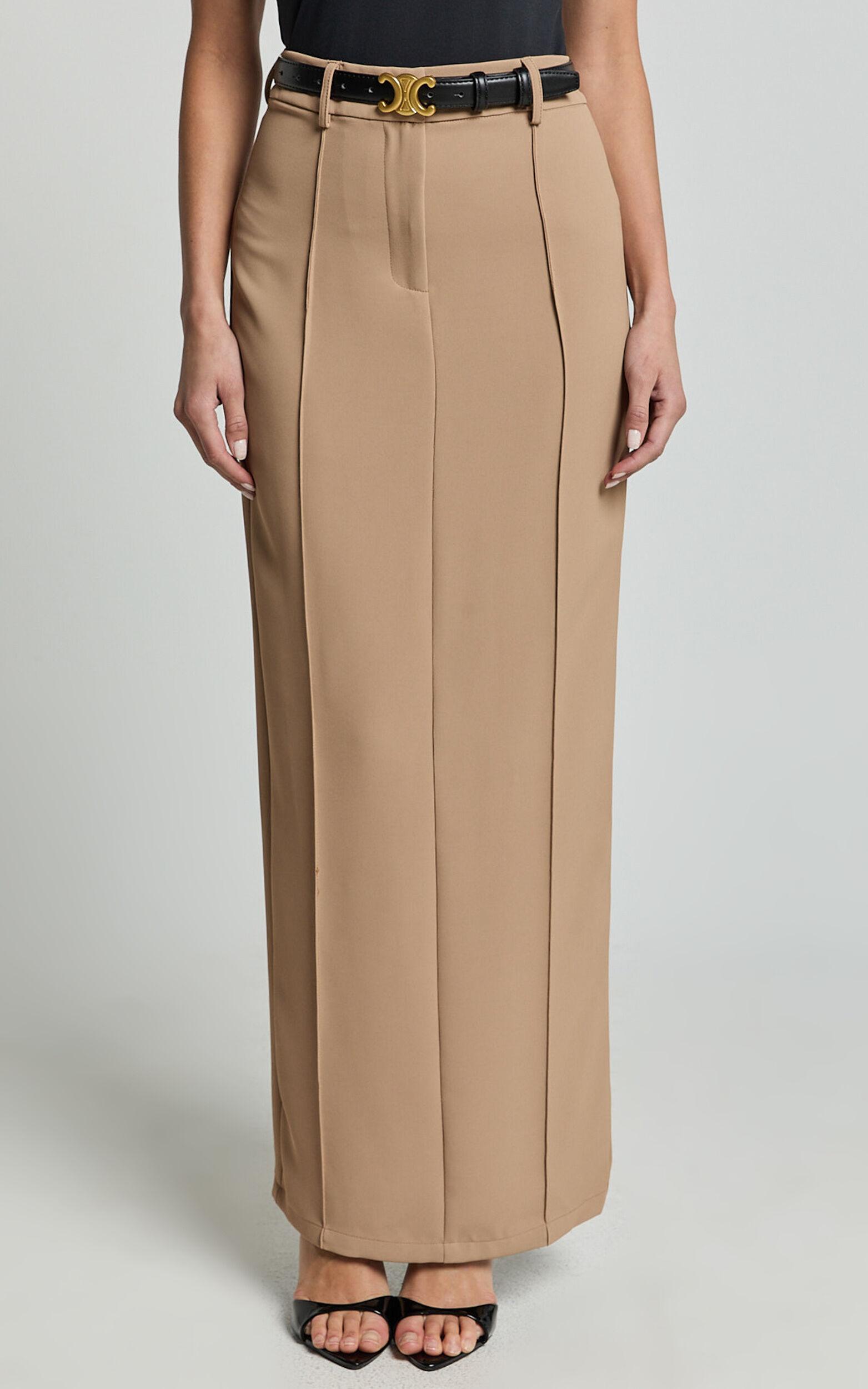 Stella Maxi Skirt - High Waisted Pencil Skirt in Tan Product Image