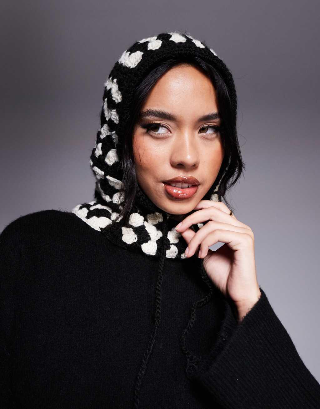 ASOS 4505 Ski crochet knit balaclava in black and white Product Image