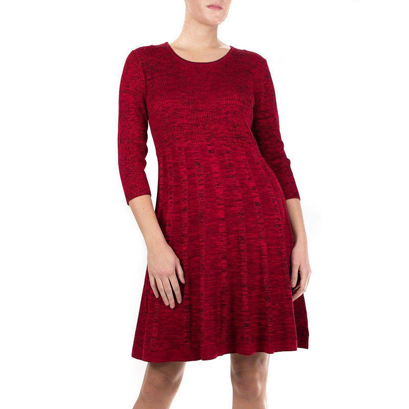 Womens Nina Leonard Pleated Skirt Fit & Flair Sweater Dress Product Image