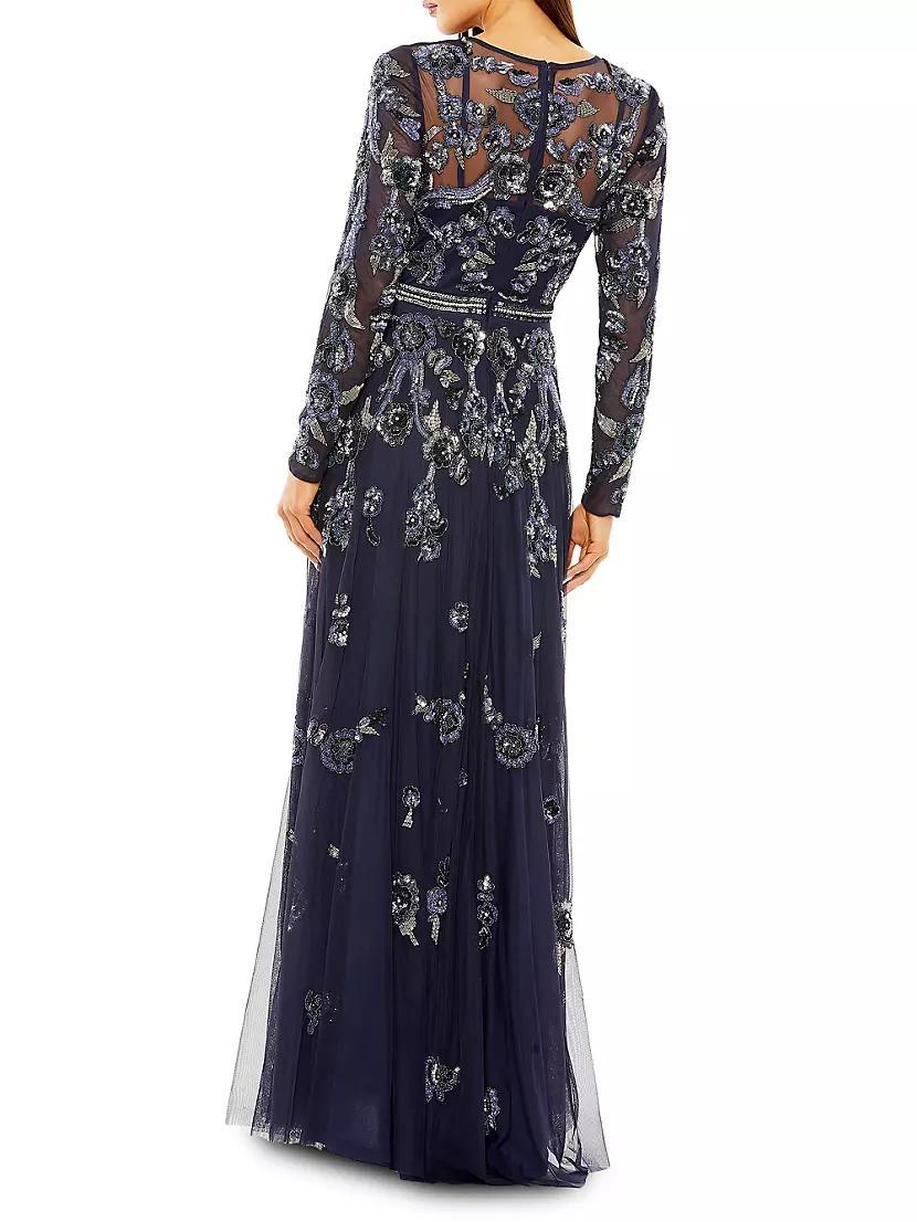 Floral Beaded Mesh Gown Product Image