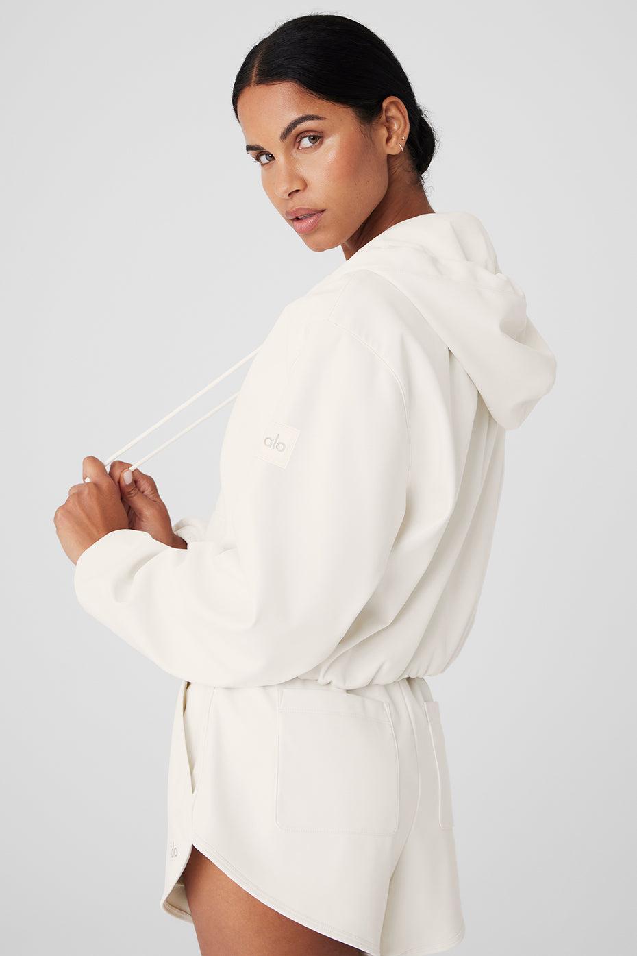 Faux Leather Power Hour Full Zip Cropped Jacket - Ivory Female Product Image