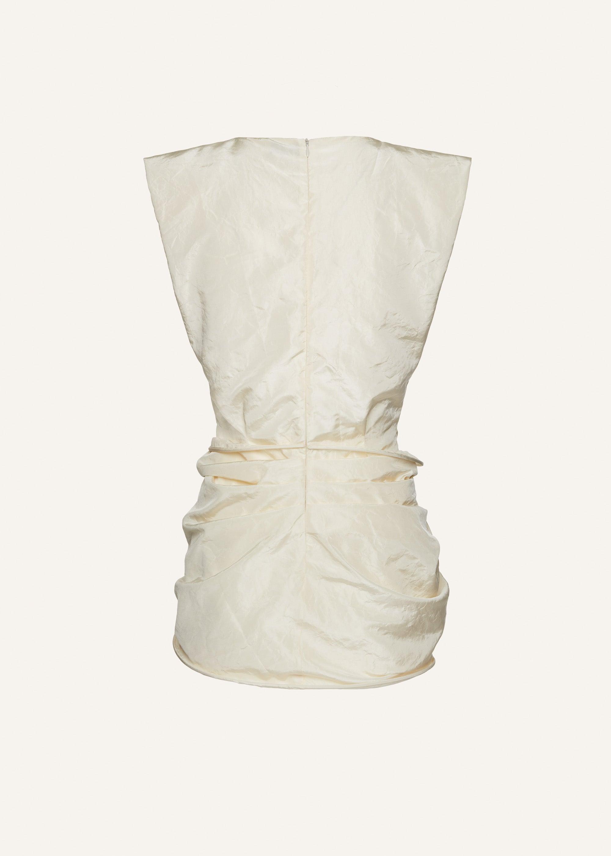 Sleeveless crinkle silk mini dress in cream Product Image