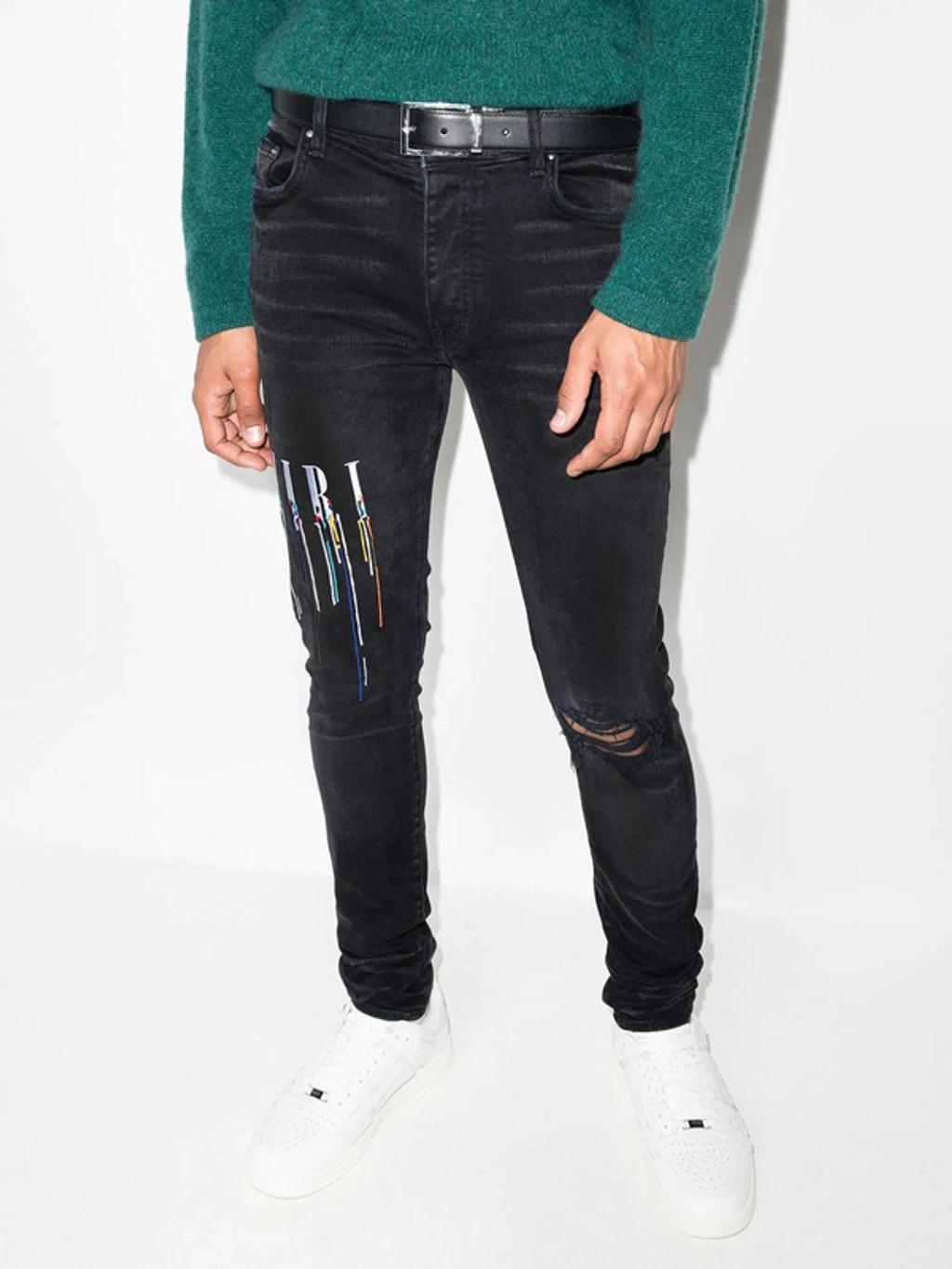 Paint Drip Logo Stretch-denim Jeans In Aged Black Product Image