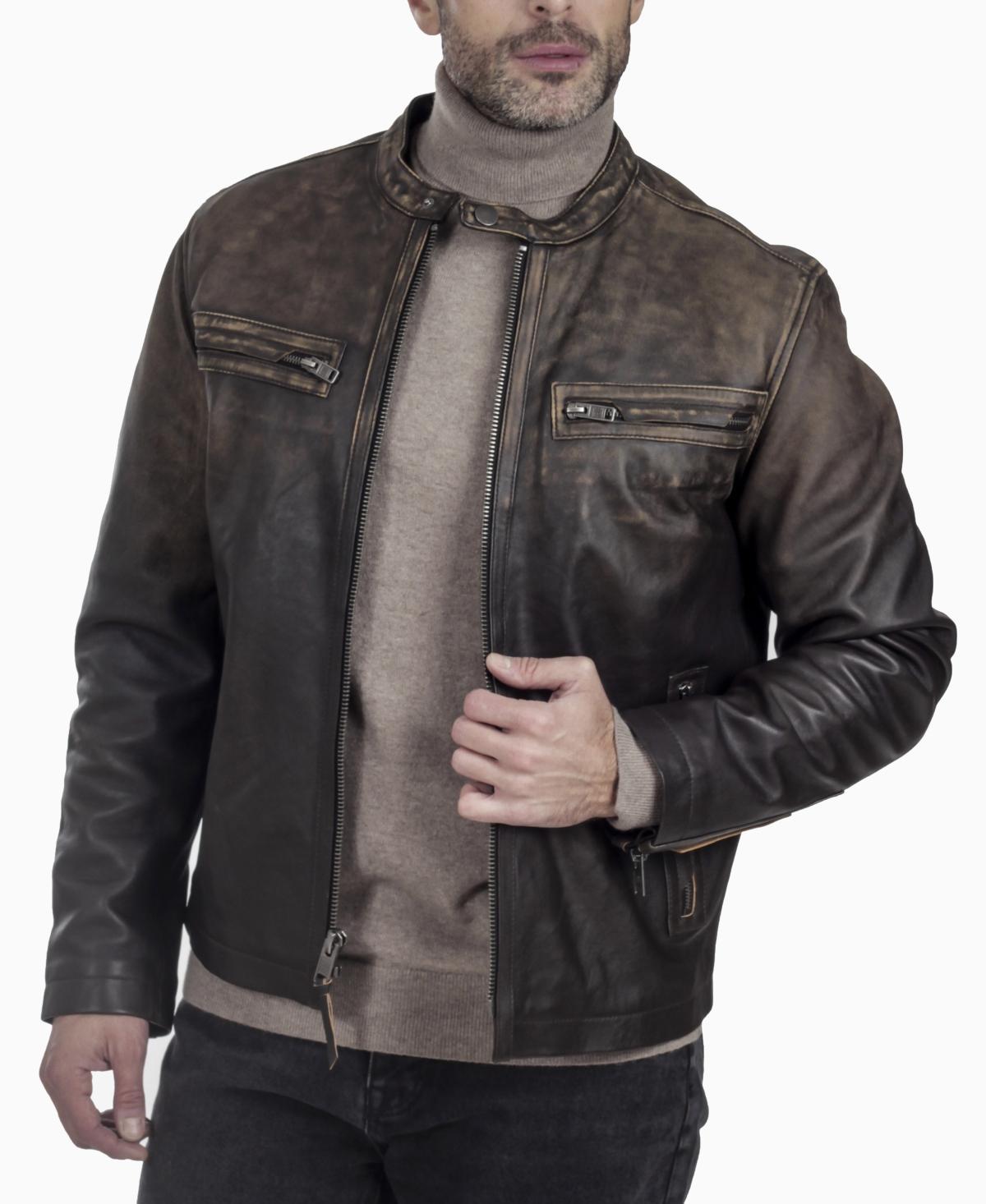 Frye Mens Vintage Two-Tone Leather Cafe Racer Jacket Product Image