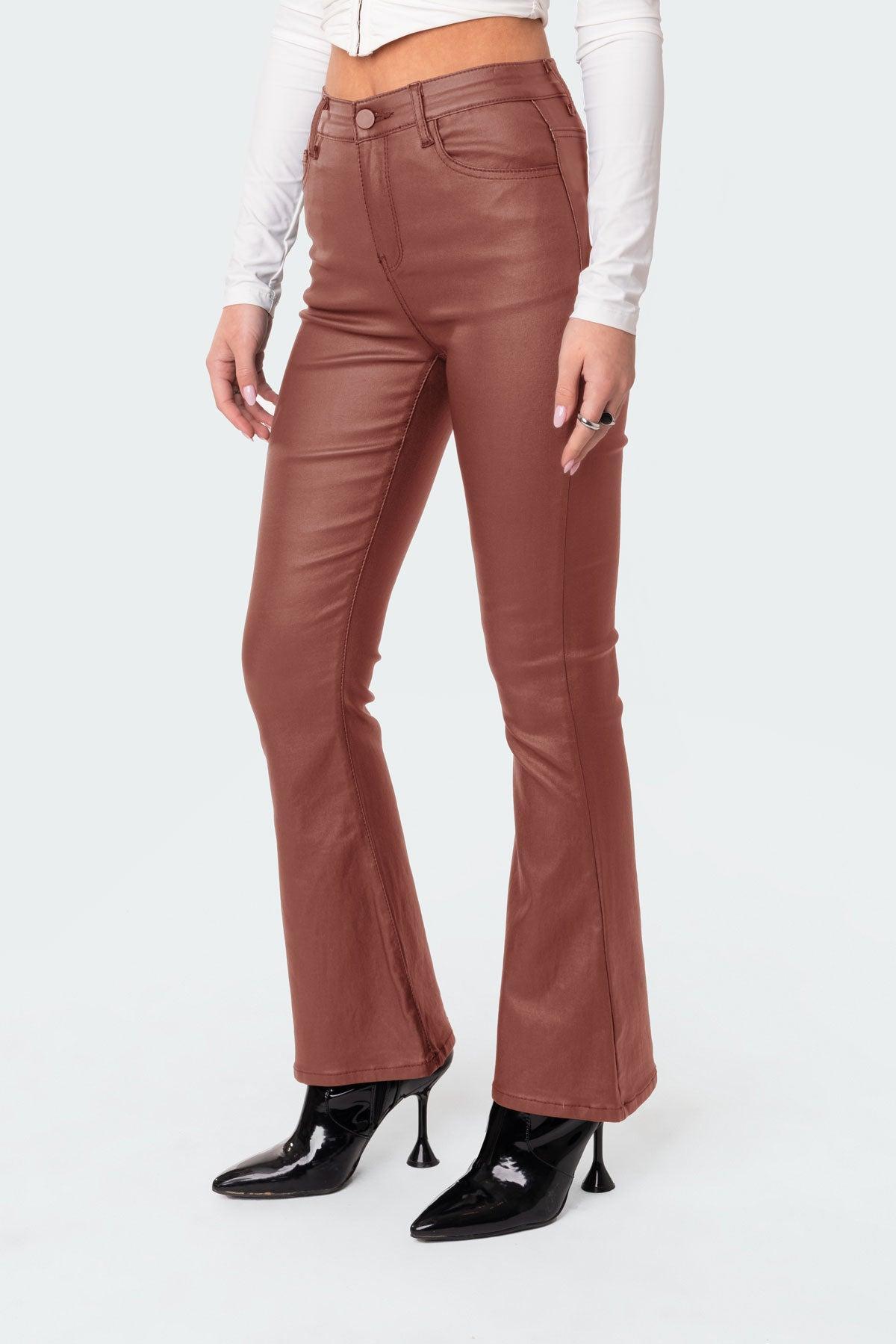 Petite Luna Faux Leather Flare Jeans Product Image