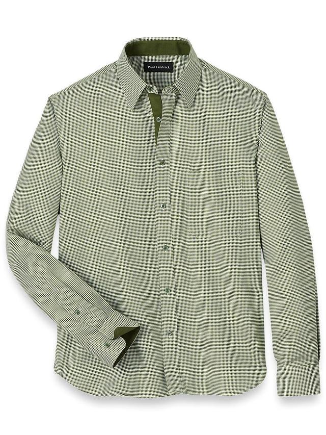 Cotton Houndstooth Casual Shirt - Green Product Image