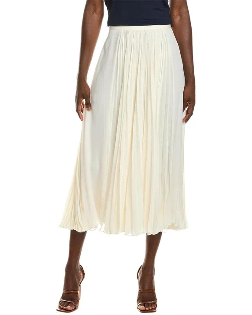 Pleated Silk A-line Skirt In Beige product image