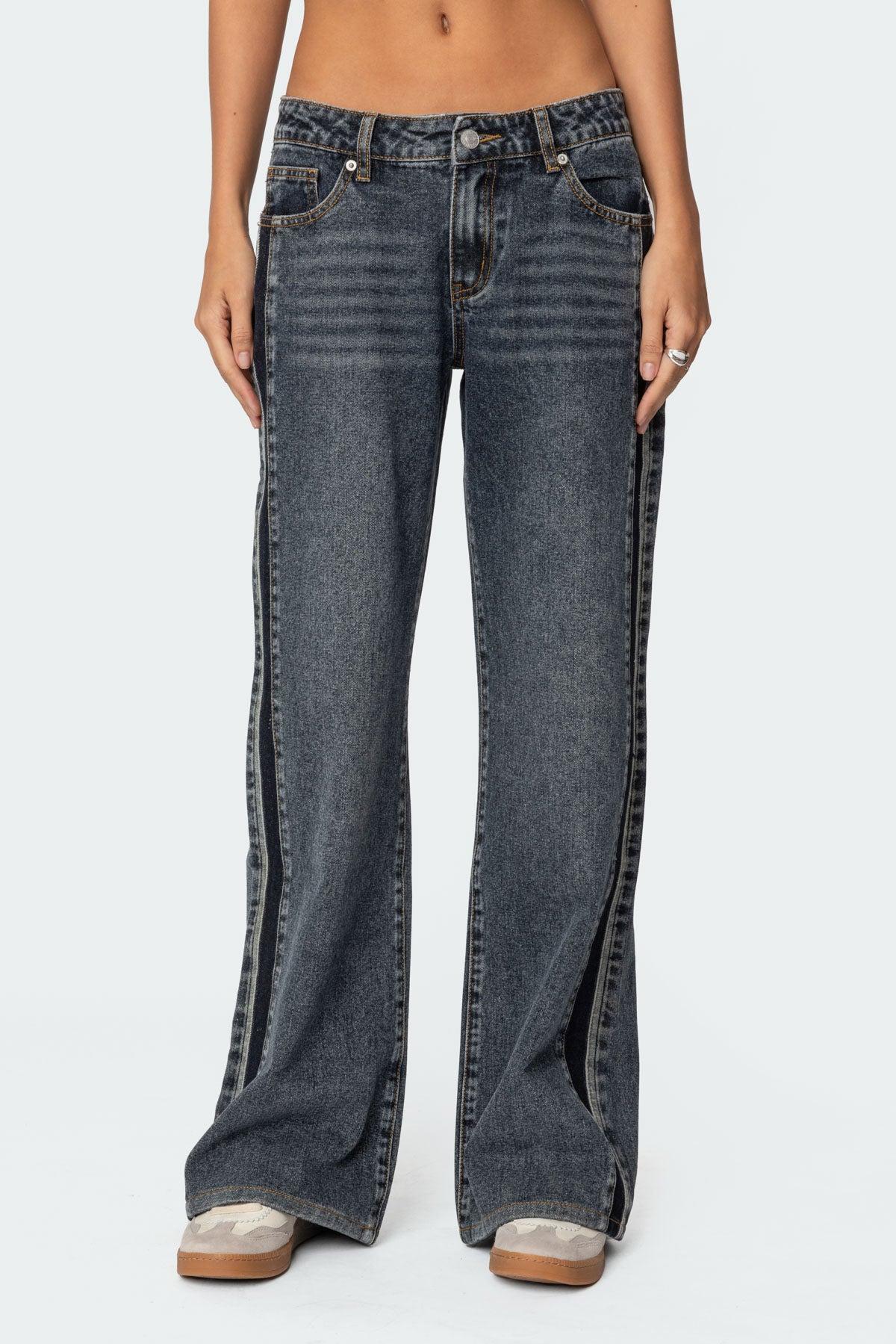 Contrast Panel Low Rise Jeans Product Image