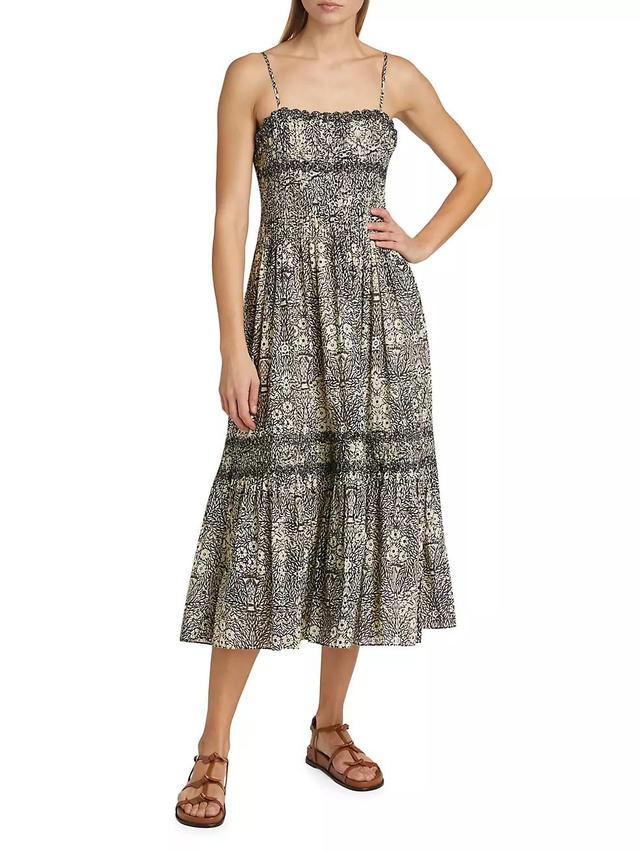 Katrine Cotton Floral Pintuck Midi-Dress Product Image