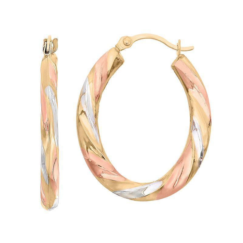 Jordan Blue 14k Gold Tri-Tone Twist Oval Hoop Earrings, Womens, Multicolor Product Image