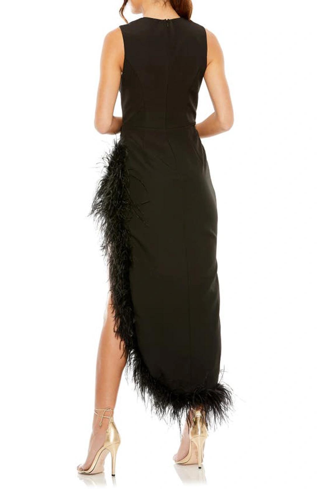 Women's Ieena 2 Sleeveless Feather Trim Dress In Black Product Image