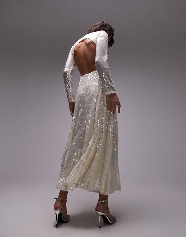 Topshop maxi sequin dress in ivory Product Image