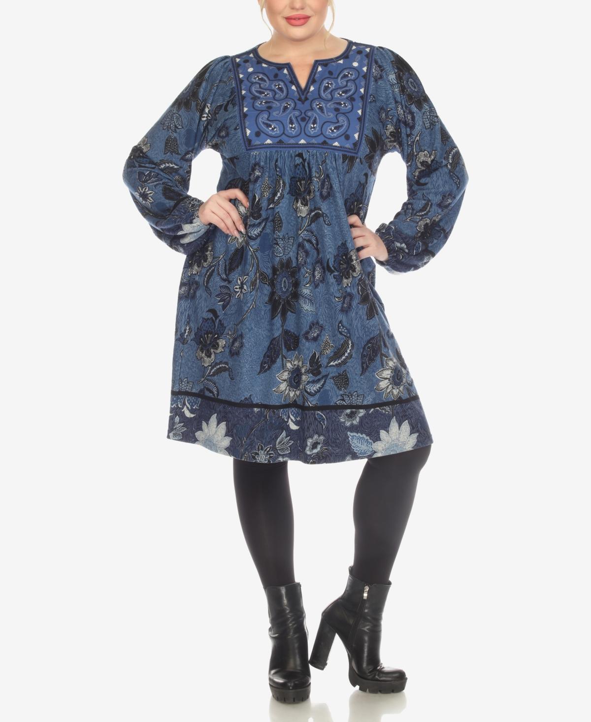 White Mark Plus Size Paisley Flower Embroidered Sweater Dress Product Image